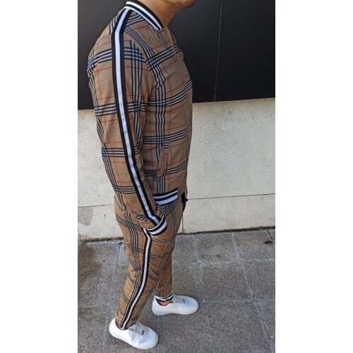 Fall Gentle Mens Sets Jacket 3D Plaid Print Suit Sport Casual Suits Men Stylish British Set Style Tie UP Trousers Two Pieces