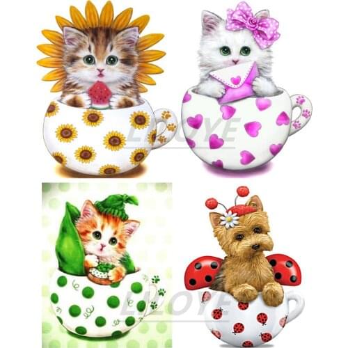 Cup Cat Diamond Mosaic 5D DIY Diamond Painting Full Square Round 3D Embroidery Dog Pictures of Rhinestones Wall Decor Gift DF653