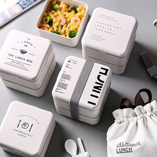 800ml Japanese Microwave Lunch Box Portable Kids Plastic Bento Box 2 Layer Microwave Dinnerware Food Storage Container Lunchbox