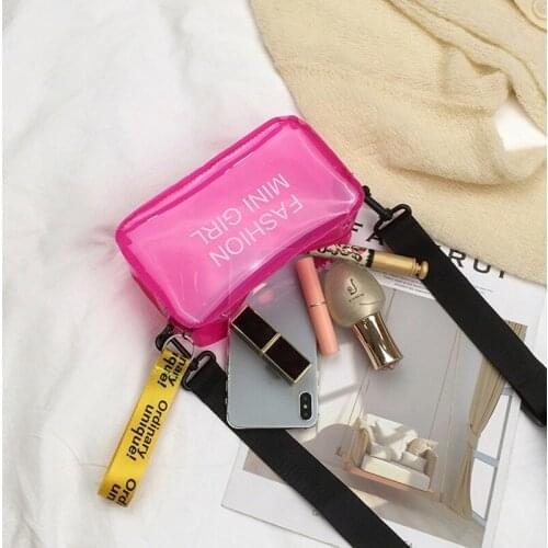 Pvc Jelly Small Tote Bag Transparent Laser Crossbody Bag for Women Candy Color Letter Fashion Wild Mini Shoulder Messenger Bag