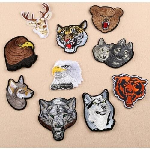 50pcs/Lot Embroidery Patches Letters Clothing Decoration Accessories Animal Wolf Zebra Palm Diy Iron Heat Transfer Applique