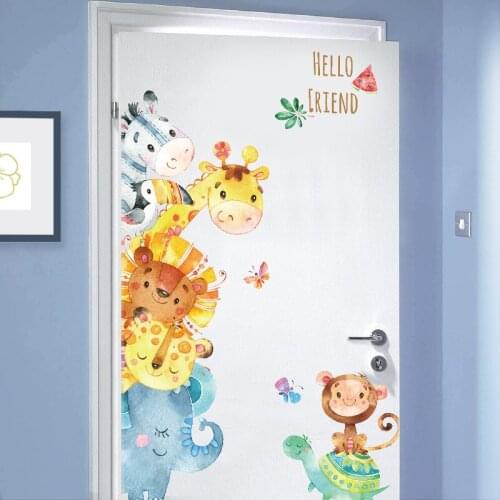 Watercolor Animals Wall Stickers For Kids Rooms Nursery Children Bedroom Door Wall Decals Turtles Giraffe Home Decor
