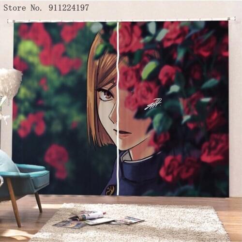 Jujutsu Kaisen Window Curtain Cartoon Anime 3D Printing Window Treatment Drapes For Living Room Bedroom Kitchen Decorative
