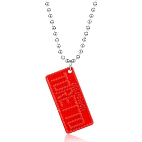 Dongsheng Movie The fast and the Furious 8 Red Enamel License Plate Statement Necklace Toretto Pendant Bead chain Necklace -30
