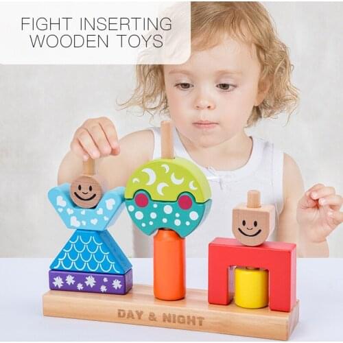 Popular Bunny Day And Night Childrens Wooden Puzzle Creative Fight Insert Toy Wooden Building Blocks Early Childhood Education