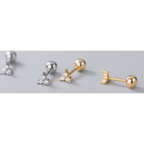 Real 925 Sterling Silver Zircon Triangle Stud Earrings For Fashion Women Party Geometric Fine Jewelry Cute Accessories