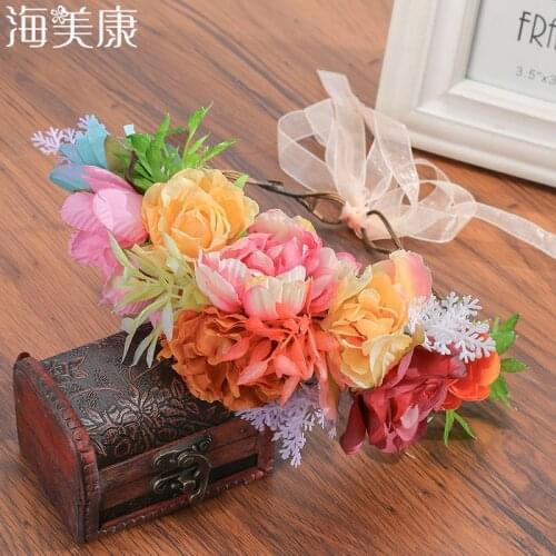 Haimeikang Romantic Floral Crown Headband for Girls Bride Bridesmaid Wedding Hair Accessories Holiday Party Stylish Hair Dress