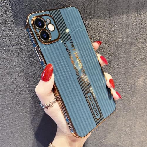Luxury Stripe Gold Plated Case for iPhone 11 Pro Max 7 8 Plus XR XS X Silicone Electroplate Clear Cover for iPhone SE 2020 Cases