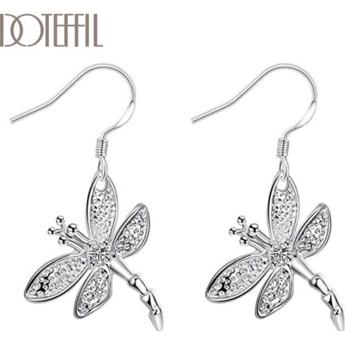 DOTEFFIL 925 Sterling Silver Cute Dragonfly AAA Zircon Earrings Charm Women Jewelry Fashion Wedding Engagement Party Gift