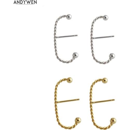 ANDYWEN Large Screw Stud Earring 925 Sterling Silver Gold Plain Cuffs Stud Earring Special Piercing No Clips Women Pendiente