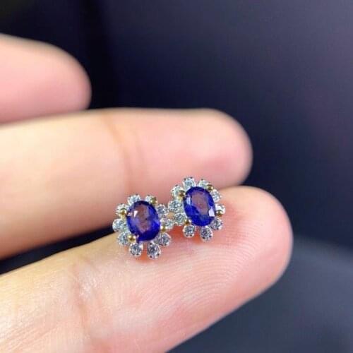 Natural Sapphire Earrings. 925 sterling silver inlay, simple and delicate, recommended by the boss