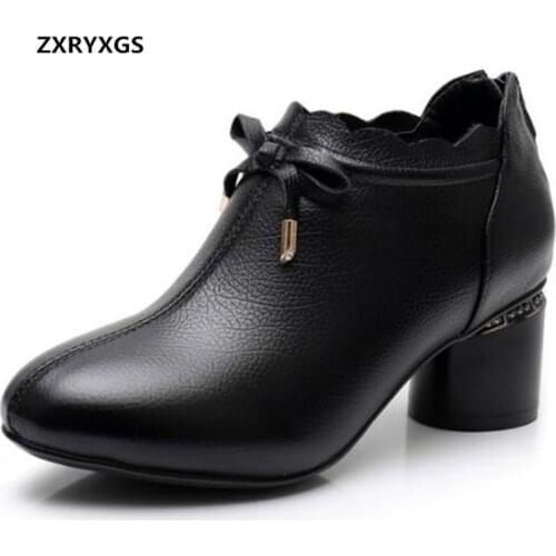 High End Fashion Pointed Deep Mouth Genuine Leather Shoes High Heels 2019 Spring Soft Comfort Women Shoes Elegant Plus Size