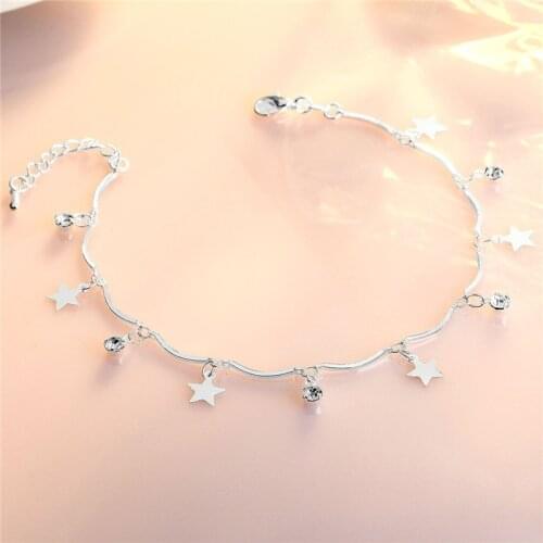 Top Quality 925 Sterling Silver Anklets For Women Jewelry Fashion Crystal Star Bracelets Girls Princess Accessories Foot Charm