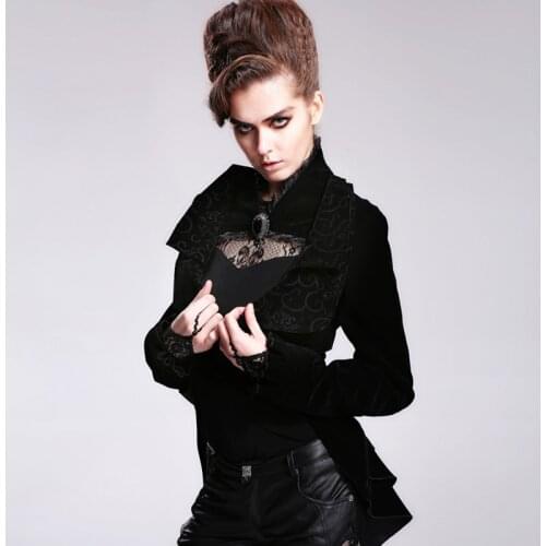 Steampunk Womens Short Jacket Swallow-tail Coat with Brooch Asymmetry Dovetail Outerwear Coat Gothic Black Coat