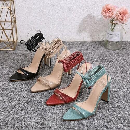 2021 Women 11cm High Heels Flock Stripper Sandals Female Fetish Strappy Red Shoes Lady Valentine Green Summer Classic Sexy Pumps