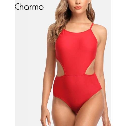 Charmo Women Swimsuit Monokini Swimwear Backless One-piece V-Neck Sexy Bathing Suit Deep-V Plunge Beachwear