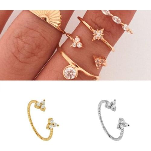 Plated 24K Gold/925 Silver Crystal Rings For Women Open Rings Adjustable Ring Jewelry Finger Rings Valentines Day Gift
