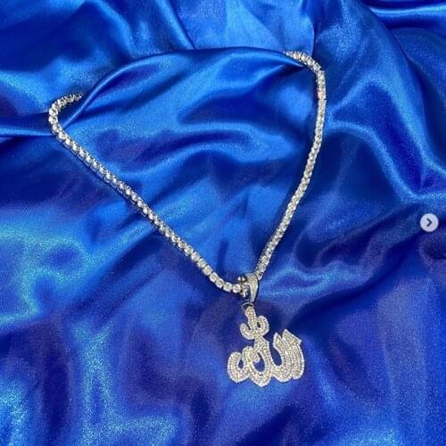 Vintage Muslim Allah pendant necklace iced out 5A cubic zirconia bling cz tennis chain beaded chain hiphop women choker jewelry