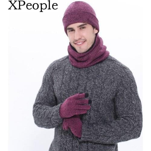 Winter 3Pcs Knit Hat and Fleece Lined Scarf Set with Touch Screen Gloves for Women and Men Thermal Neck Warmer