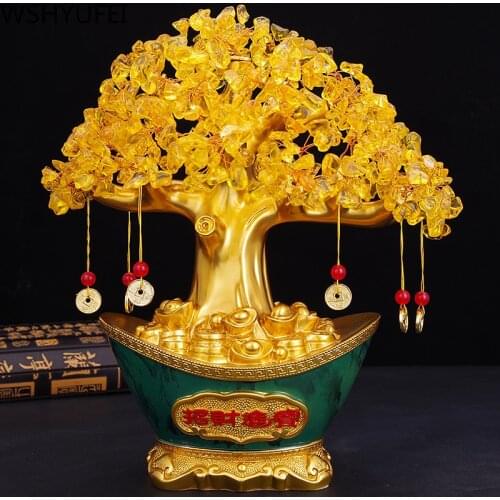 Chinese Style Golden Lucky Tree Money Tree Statue Resin Home Study Office Decoration Crafts Christmas Present Housewarming Gifts