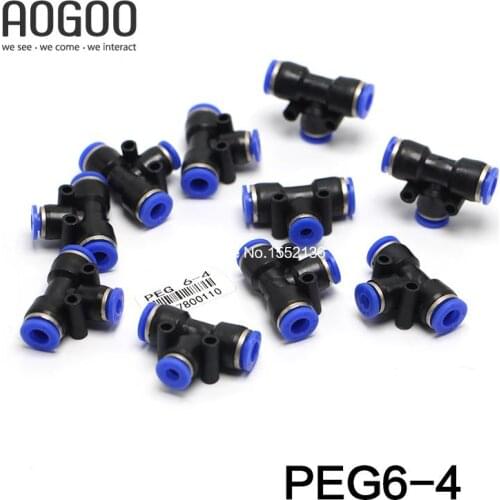 10Pcs/Lot T-Type Three-Pass Reducer PEG 6mm to 4mm Tee Quick Fitting Connector Pneumatic Fittings PEG6-4