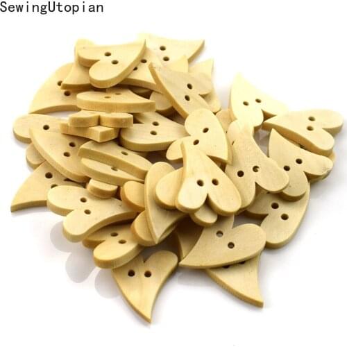100PCS Heart Series Painted Wooden Buttons for Clothing DIY Sewing Scrapbooking Decor Craft Needlework Accessories Wood Button