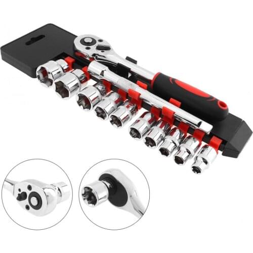 12pcs / Set Socket Wrench 3 / 8" Ratchet Wrench Set 150mm Connecting Rod 8-21mm Sockets Hand Tools