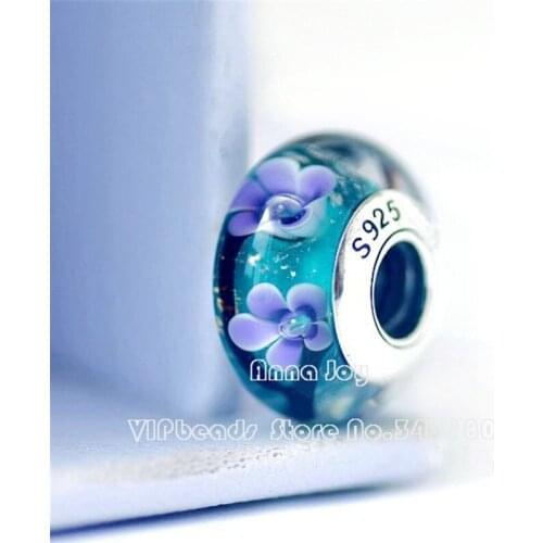 2018 Autumn Release Sterling Silve Handmade Purple Flower Murano Glass Charm Beads Fits All European DIY Bracelets NecklaceZS385