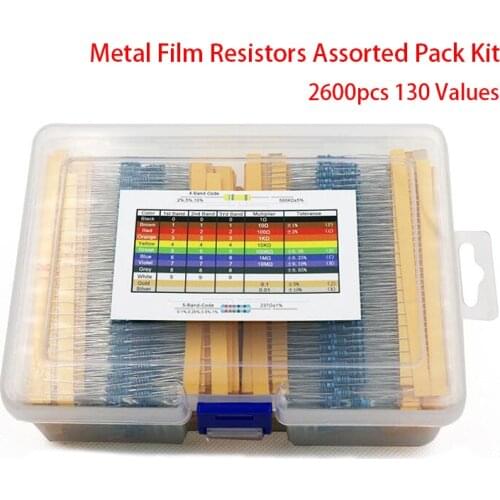 2600pcs 130 Values 1/4W 0.25W 1% Metal Film Resistors Assorted Pack Kit Set Lot Resistors Assortment Kits Fixed capacitors