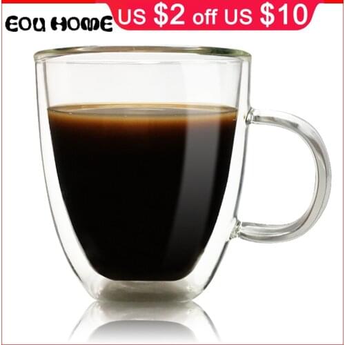 350ml High Quality Handmade Heat Resistance Double Wall Clear Glass Cup Coffee Milk Tea Beer Drink Mug Transparent Drinkware