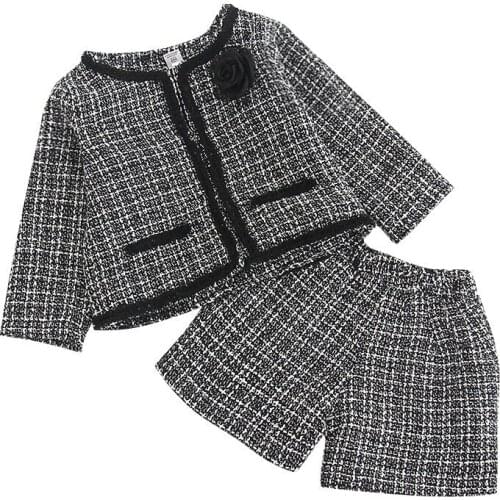 2pcs Kids Clothes Toddler Girls Autumn Clothing Set Plaid Jacket+Shorts Children Suit Baby Girl Tracksuit Costume For 2-6T Girls