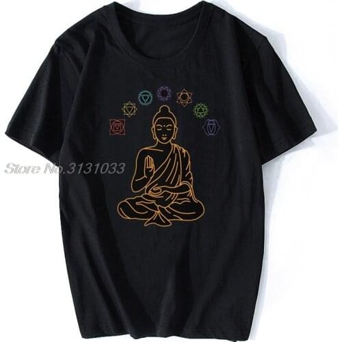 Seven Chakras Meditating Buddha T Shirt Men Pure Cotton Fashion T-shirt O-neck Short Sleeved Buddhism Mandala Tee Top