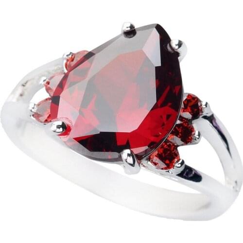 Pear Red Garnet 10*14mm Semi-precious Stone Sterling Silver AiMolies Ring Q0022R11