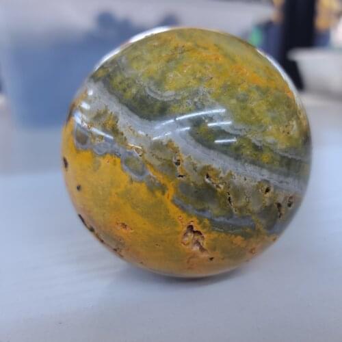 80mm Natural Rare Bumblebees Sphere Ball Yellow Gemstone Crystal Crafts for Decoration 1pc