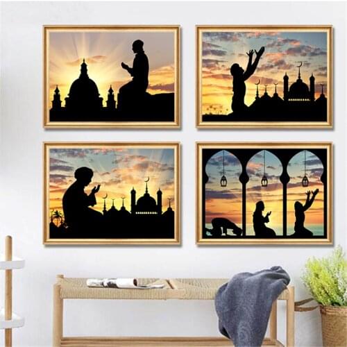 Canvas Painting Religion Muslim Mosque East Gate Door Window Prayer Posters Prints Worshiper Wall Art Pictures Living Room Decor