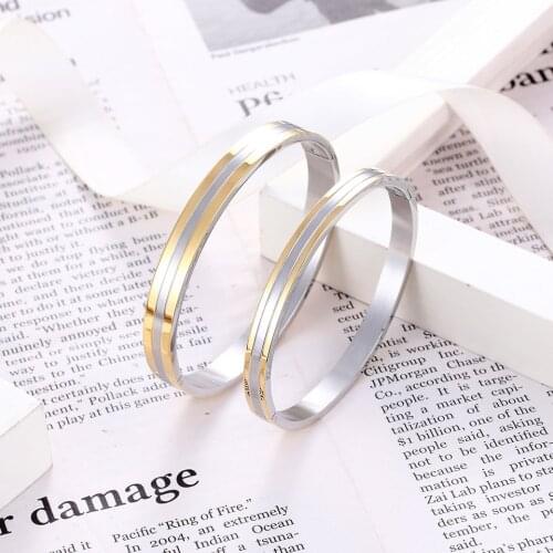 Beautiful Jewelry Couple Cuff Bracelet & Bangle Double Layer Gold Color Stainless Steel Trendy Unisex Bangle For Men And Women