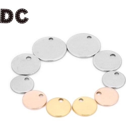 DC 20pcs/lot 6/8/10/12/15/20/25mm Round Stainless Steel Stamping Blank Dog Tags Pendants Rose Gold DIY Charm Jewelry Finding