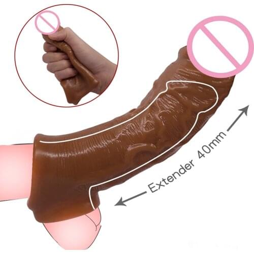 Reusable Condom For Penis Enlargement Thick Penis Sleeve Penis Extender Delay Ejaculation Cock Rings Sex Toys Men Intimate Goods