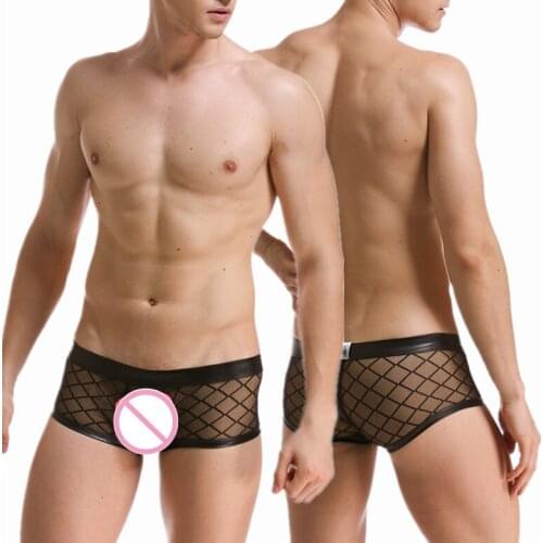 Mens Underwear Wholesale Men The Rhombus Sexy Grid Transparent Mesh Gauze Male Breathable Boxers