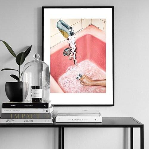 Wall Art Canvas Painting Nordic Posters Prints Modern Pink Sexy Girl Bathtub Pictures For Toilet Bathroom Home Decor Modular