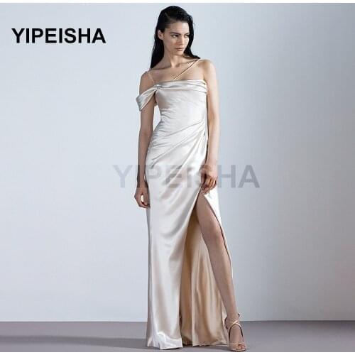 New Simple One-Shoulder Evening Dress Backless Front High Split Floor-Length Clubbing Party Gown robe de soirée de mariage