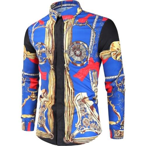 Casual Blouse Homme Baroque Banquet Shirt Paisley Black Gold Men Shirt Luxury Korean Mens Long Sleeve slim Print Shirts 4XL