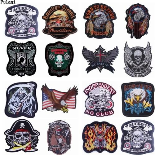 Pulaqi DIY Punk Skull Patch Biker Rock Cheap Embroidered Motorcycle Band Patches For clothing Stranger Thing Letter Patch Badges
