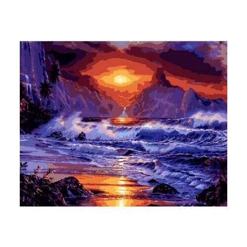 Sea Sunset Coloring By Numbers DIY Hand Painted Oil Painting By Numbers On Canvas Wall Pictures For Living Room