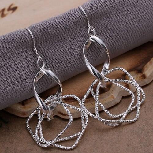 E222 Pretty Silver Plated Earrings For Women Wholesale Free Shipping Charm Christmas Gifts Fashion pendent three twisted Quartet