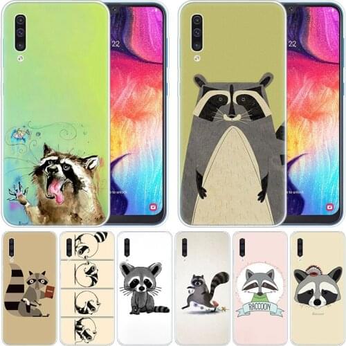 Luxury Soft Silicone Case Cute cartoon raccoon for Samsung Galaxy A50 A70 A80 A40 A30 A20 A10 A20E A2 CORE A9 A8 A7 A6 Plus 2018