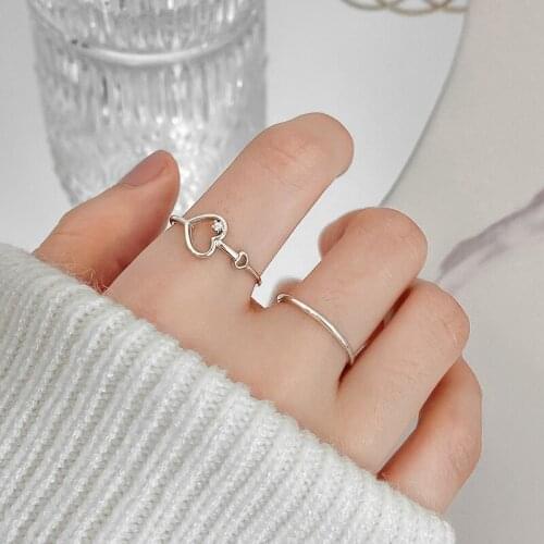 Modern Jewelry Heart Rings Popular Design Sweet Temperament Silvery Plating Metal Women Ring For Girl Fine Accessories