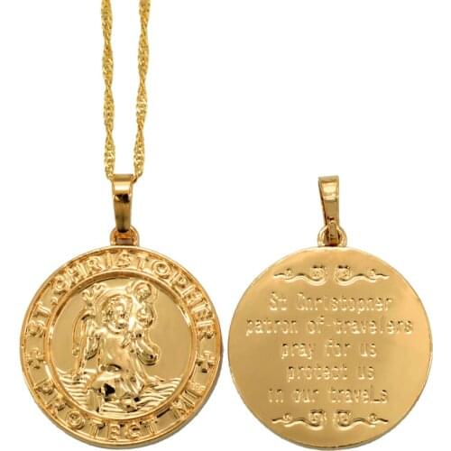 Light Gold Color/Silver Color Saint Christophe Pendant Necklaces for Women Religious Jewelry St. Christopher Protect Me #J0407