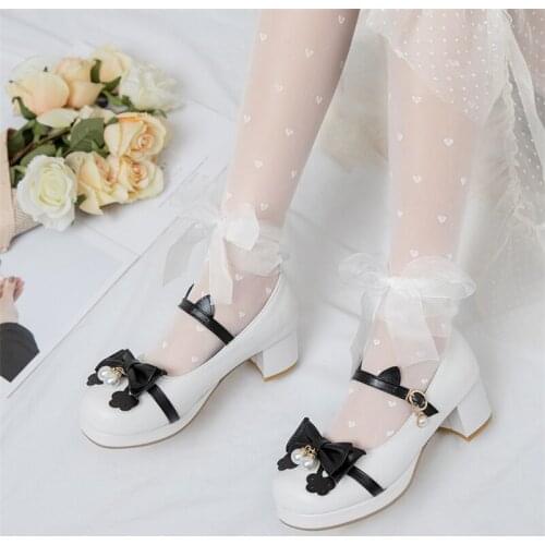 COOLULU Ankle Strap High Heels Women Shoes Buckle Platform Block Heel Pumps Lace Up Bow Female Footwear Spring White Big Size 48