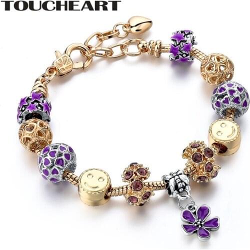 TOUCHEART Purple Flower Bracelet & Bangles Charms For Women Fashion Jewelry Making European Stainless Steel Bracelets SBR170021